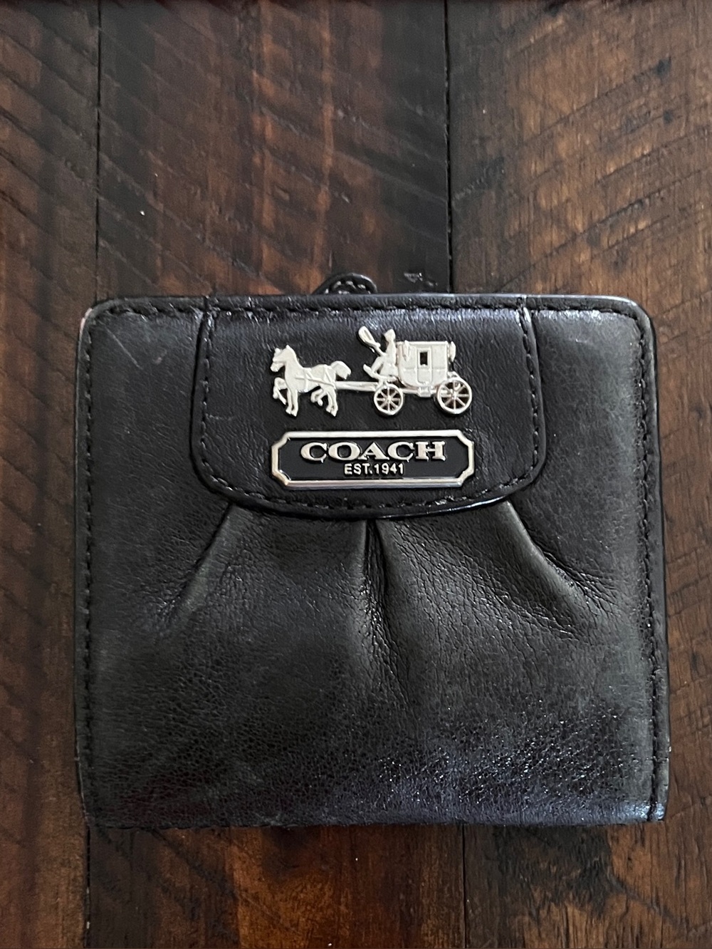 Coach Black Leather Bifold Wallet Pink Interior Zip Coin Pocket